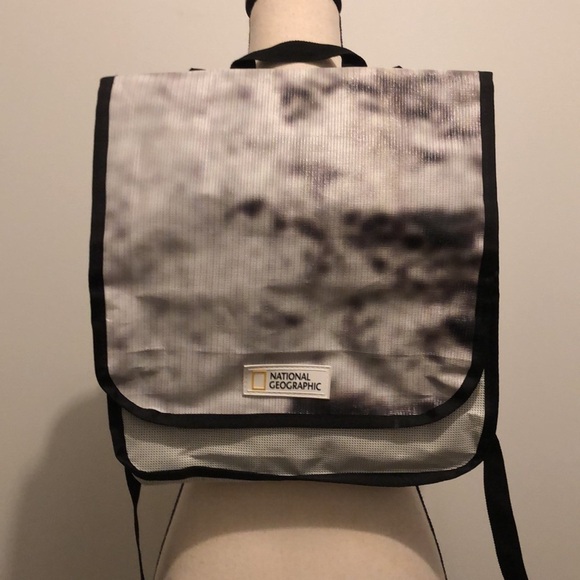 National Geographic,  tie-dye vinyl, backpack, washable adjustable black white - Picture 1 of 10
